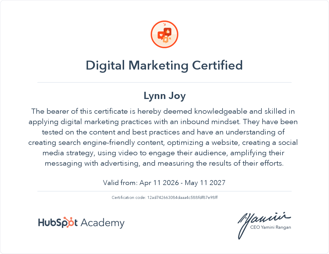 Digital marketing hubspot certificate