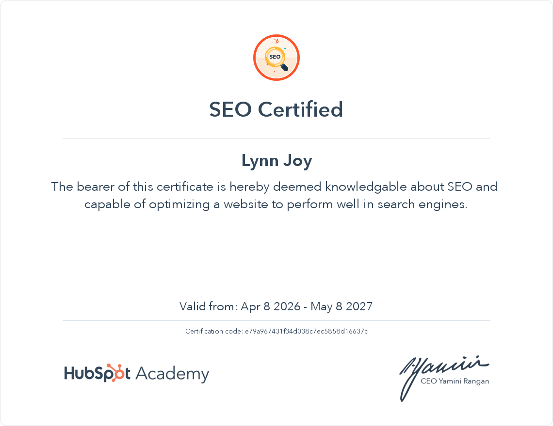 Hubspot seo certification